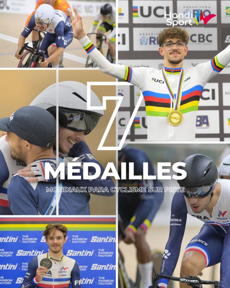 🇫🇷 7 médailles dont 4 titres pour les Bleus à Rio ! 🥇
 
L’équipe de France conclut les Championnats du monde de para cyclisme sur piste avec un magnifique bilan : 7 podiums, dont 4 titres mondiaux 💥
 
Les Bleus ont su s’adapter et performer sur les nouveaux formats d’épreuves, comme la course par élimination ou le scratch, confirmant la belle dynamique du collectif tricolore.
 
À seulement 25 ans, Alexandre Léauté poursuit sa moisson dorée et renforce un palmarès déjà impressionnant avec 25 titres mondiaux au total. Gatien Le Rousseau et Mathis Tiphaigne complètent ce superbe bilan en s’illustrant eux aussi sur la scène mondiale 👏
Bilan tricolore :
🥇 Alexandre Léauté - Scratch 10km MC2
🥇 Alexandre Léauté - Kilomètre MC2
🥇 Alexandre Léauté - Élimination MC2
🥇 Gatien Le Rousseau - Élimination MC4
🥈 Gatien Le Rousseau - Scratch 10km MC4
🥉 Alexandre Léauté - 200m lancé MC2
🥉 Mathis Tiphaigne - Course en peloton MC4
 
 
© Jean-Baptiste Benavent