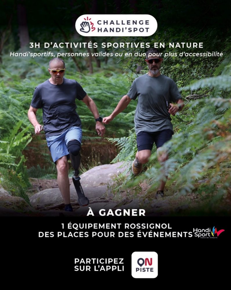 🌿 Avec @onpiste.app , à vous de jouer !
 
Ce printemps, relevez le Challenge Handi’spot et partez à la découverte de parcours accessibles à toutes et tous 💪
 
👉 Du 3 avril au 31 mai, réalisez 3h d’activités en pleine nature (marche, rando, trail), en une ou plusieurs sorties, où vous voulez !
 
📱 Il suffit d’enregistrer vos activités via l’appli On Piste ou de parcourir un itinéraire labellisé Handi’spot.
 
🎁 À gagner :
• 1 équipement Rossignol
• 6 places pour des événements handisport
 
👥 Ouvert à tous : handisportifs, valides, en solo ou en duo !
 
👉 Téléchargez l’appli, rejoignez le challenge et lancez-vous !